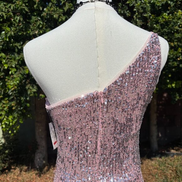 Xscape NWT Blush Pink Sequin One Shoulder Gown Floor Length Prom - Picture 9 of 9